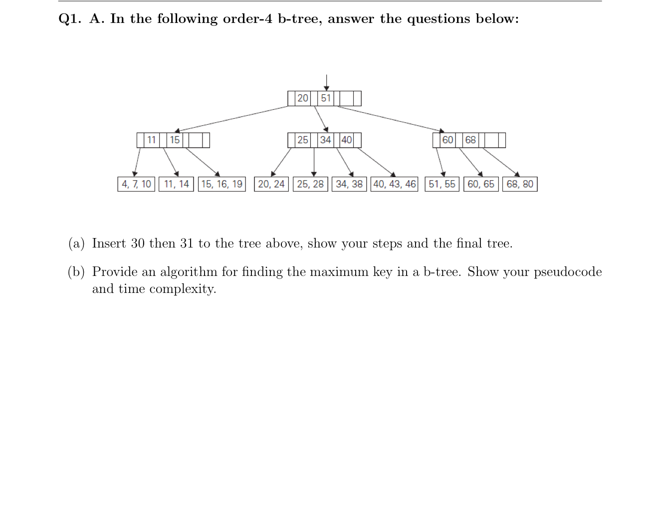 Q 1 . A . In the following order - 4 b - tree,