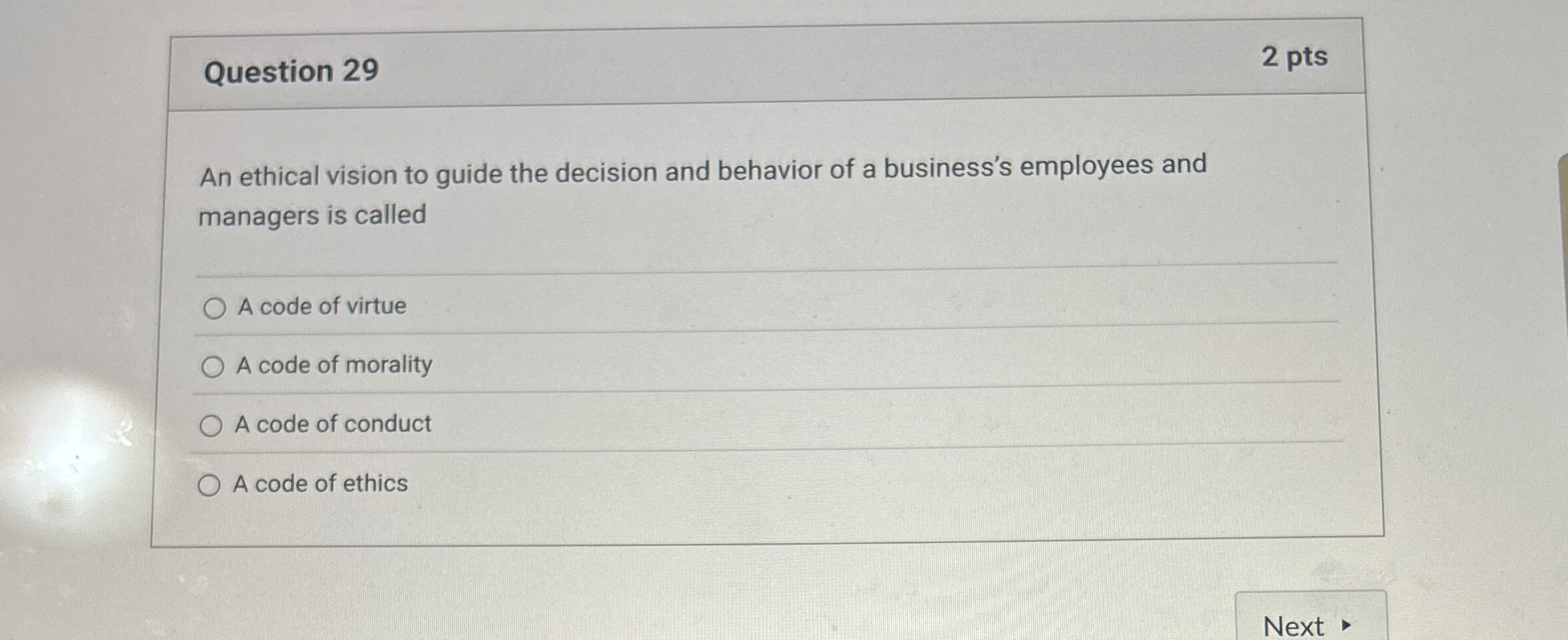 Question 2 9 An ethical vision to guide the