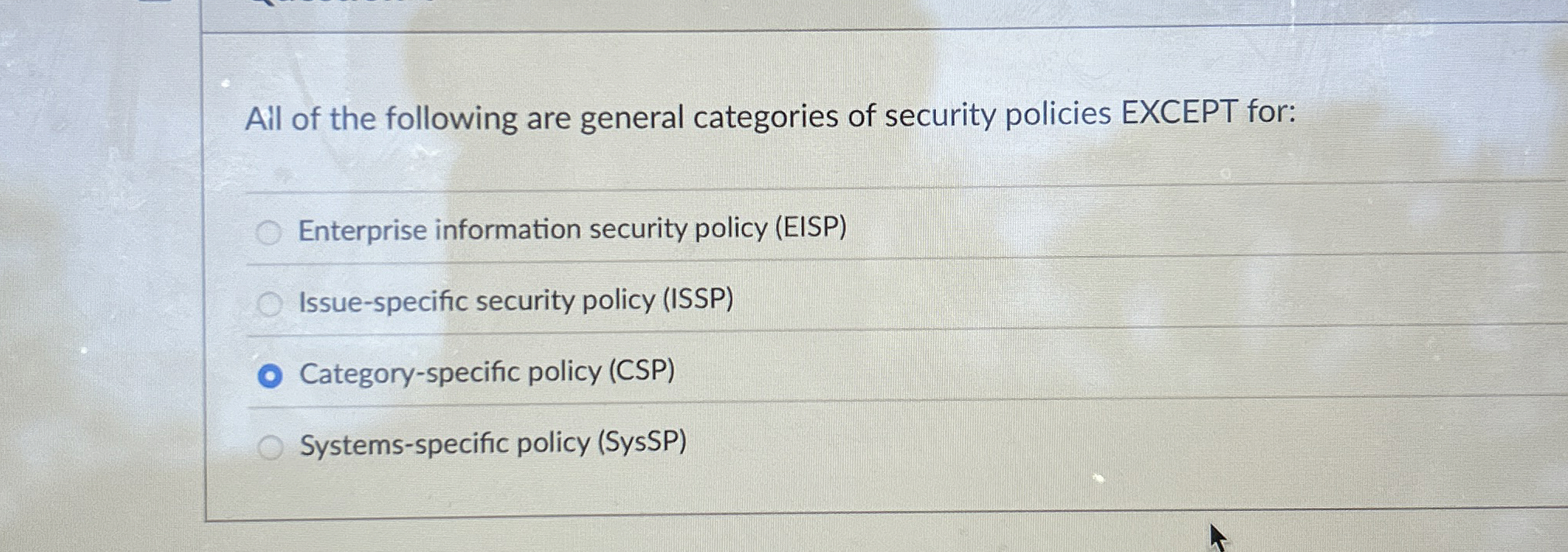 Ail of the following are general categories of