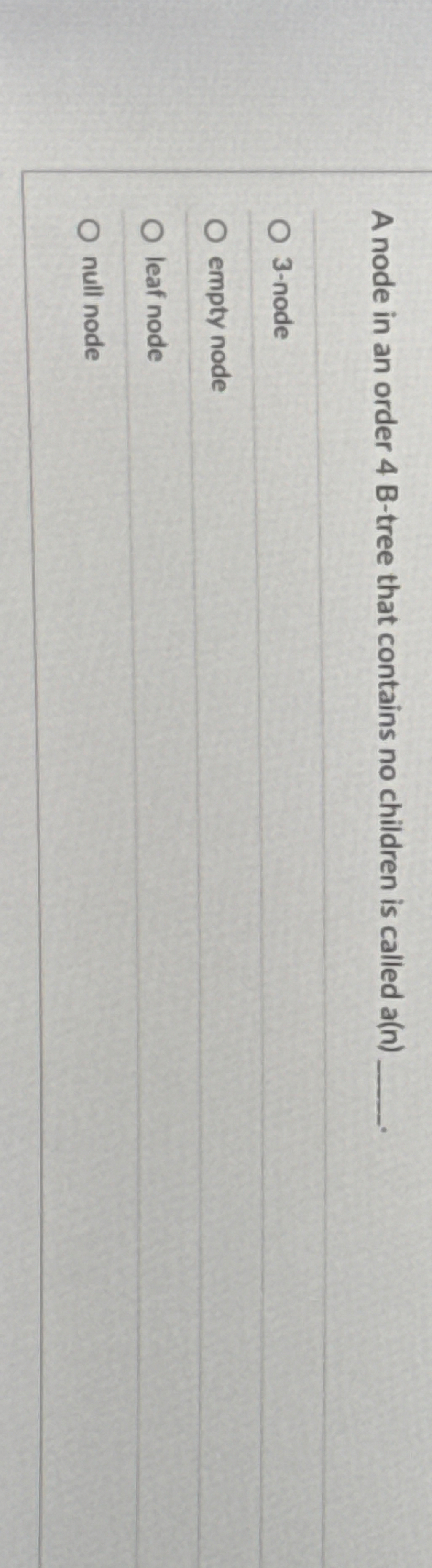 A node in an order 4 B - tree that contains no