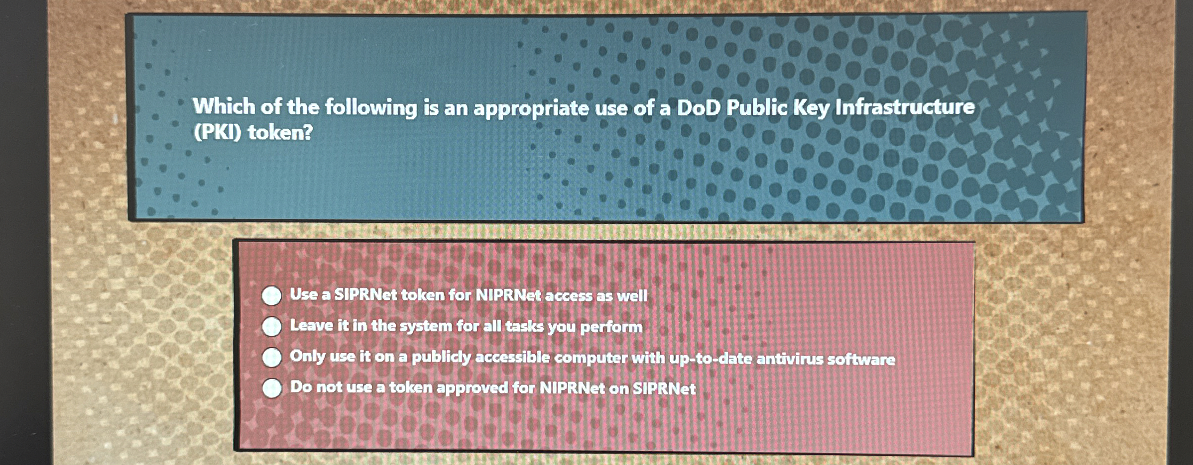 Which of the following is an appropriate use of a