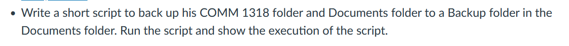 Write a short CLI script to back up his COMM 1 3