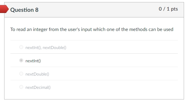Question 8 To read an integer from the user's