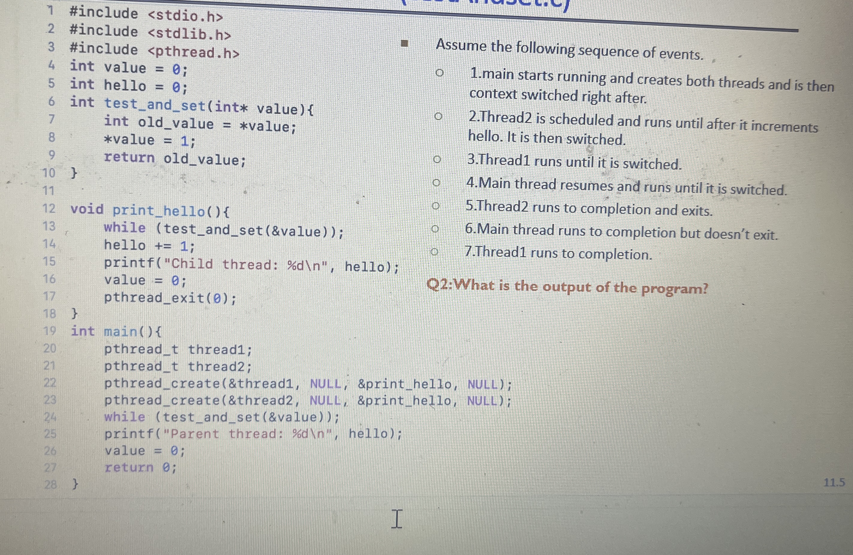 Assume the following sequence of events. 1 . main