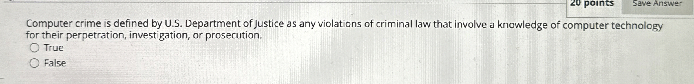 Computer crime is defined by U . S . Department