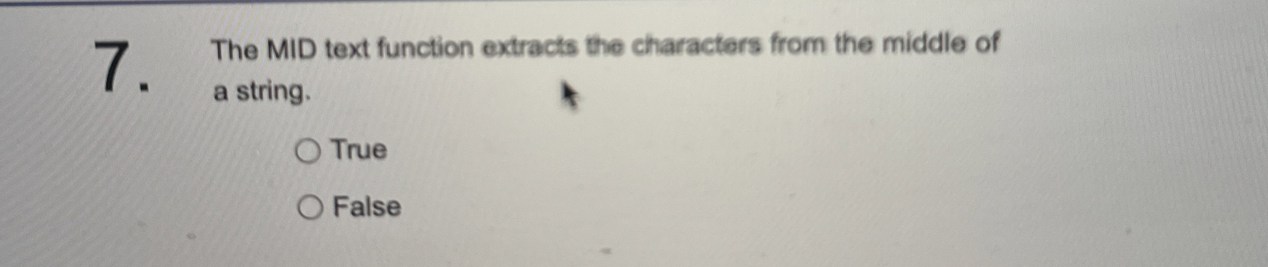 The MID text function extracts the characters