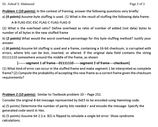 Dr . Ashraf S . Mahmoud Problem 1 ( 1 0 points )