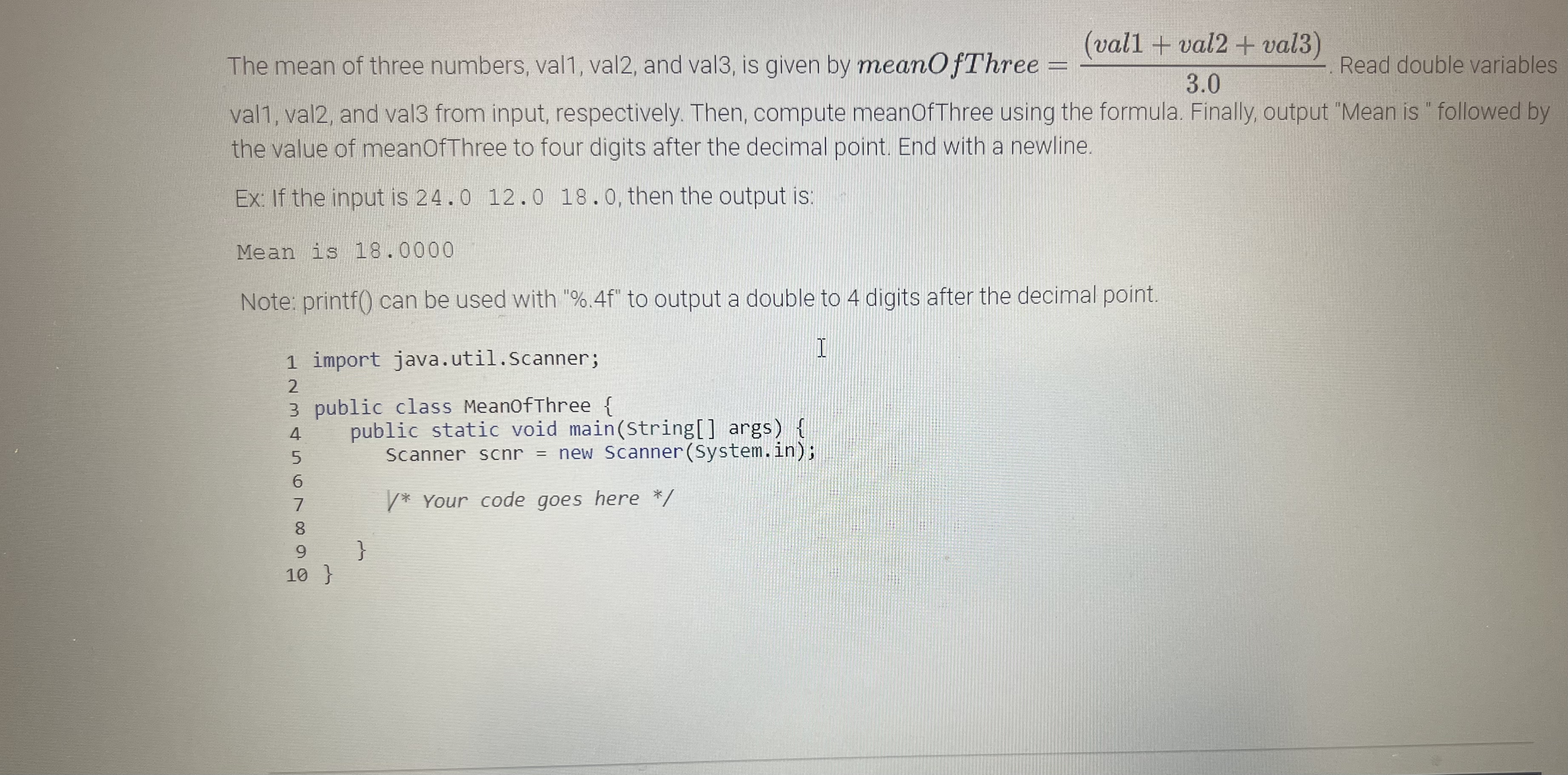The mean of three numbers, val 1 , val 2 , and