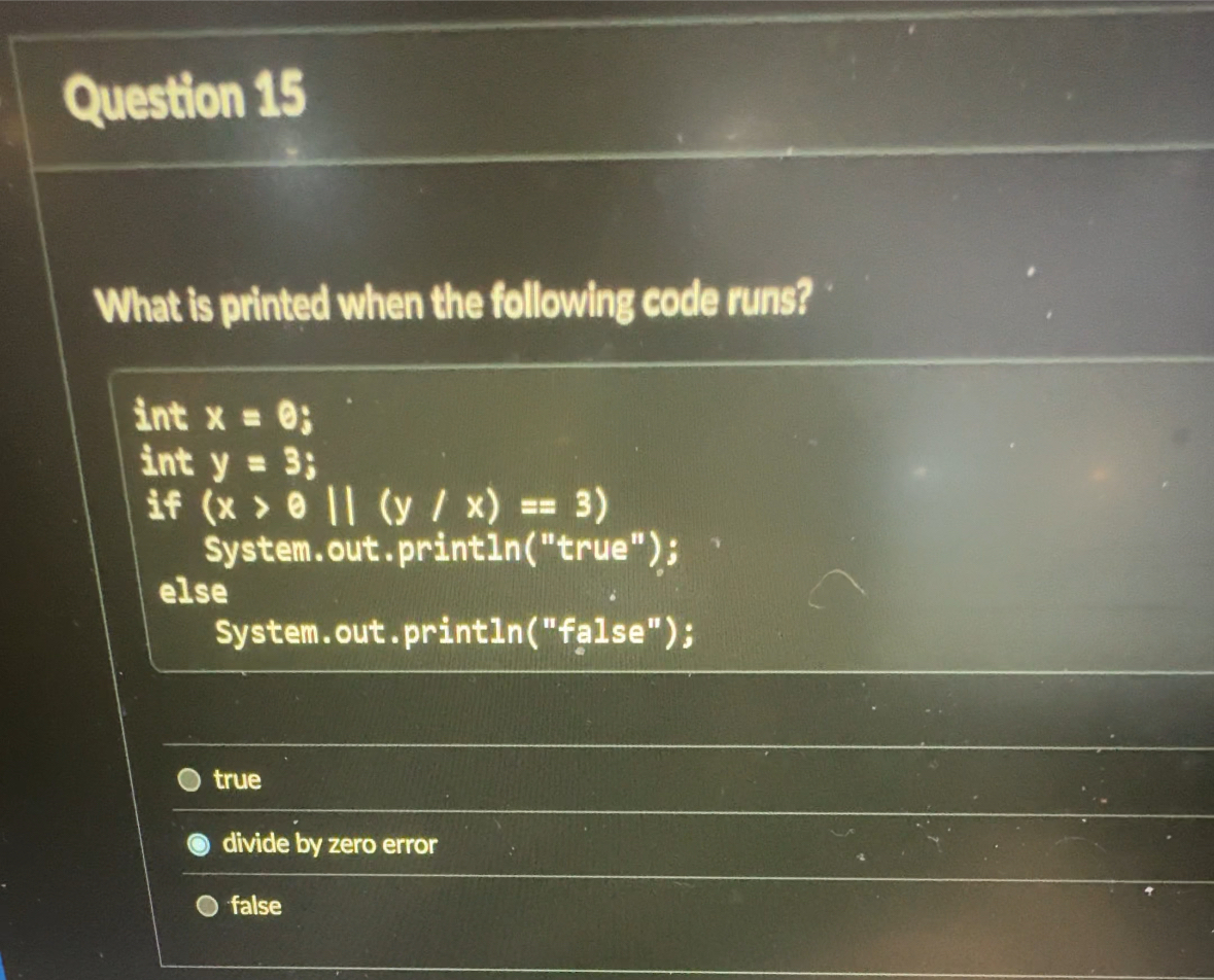 Question 1 5 What is printed when the following