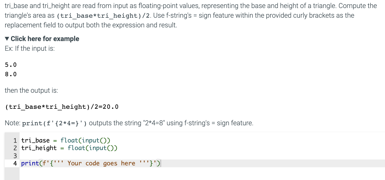 tri _ base and tri _ height are read from input