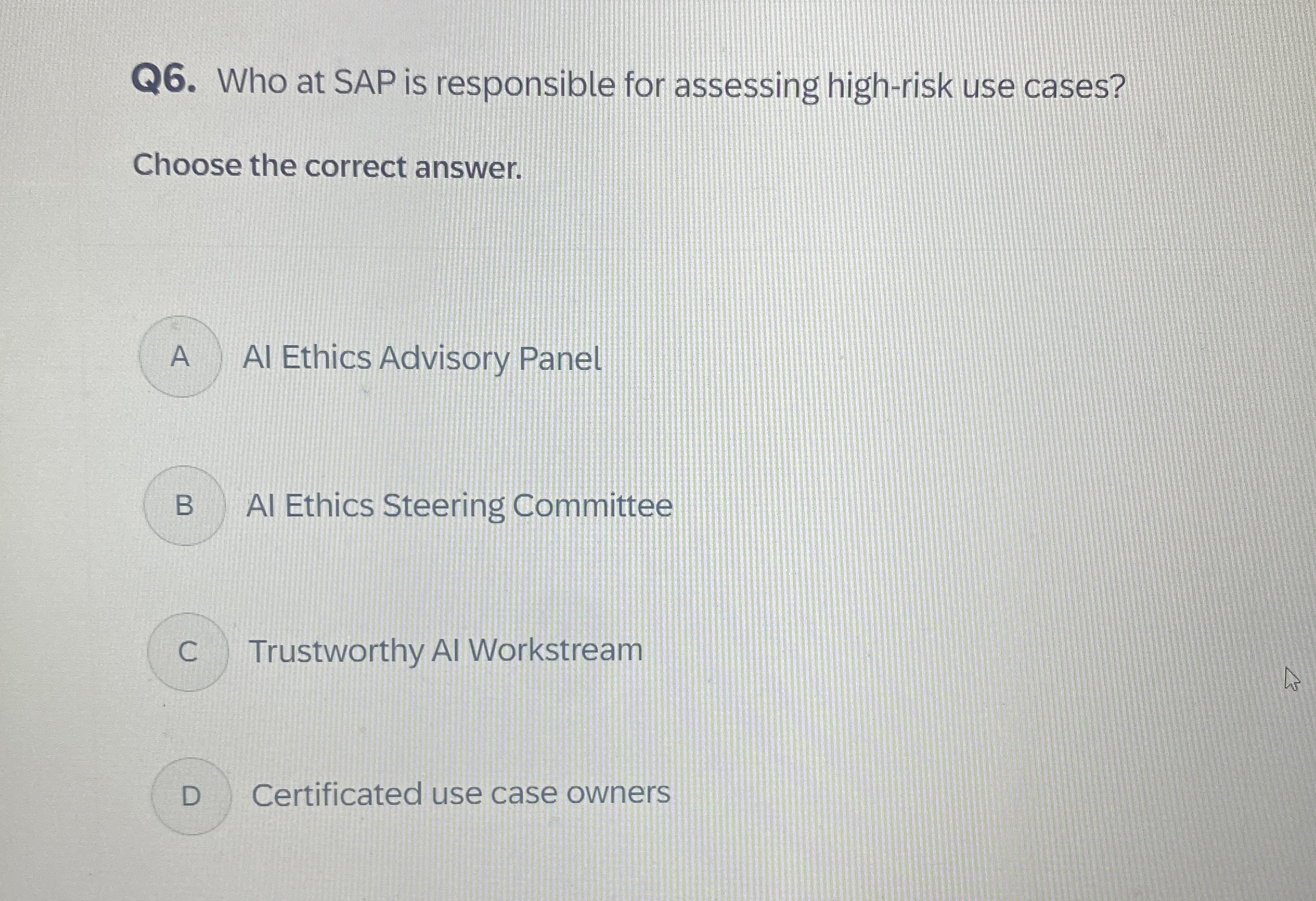 Q 6 . Who at SAP is responsible for assessing