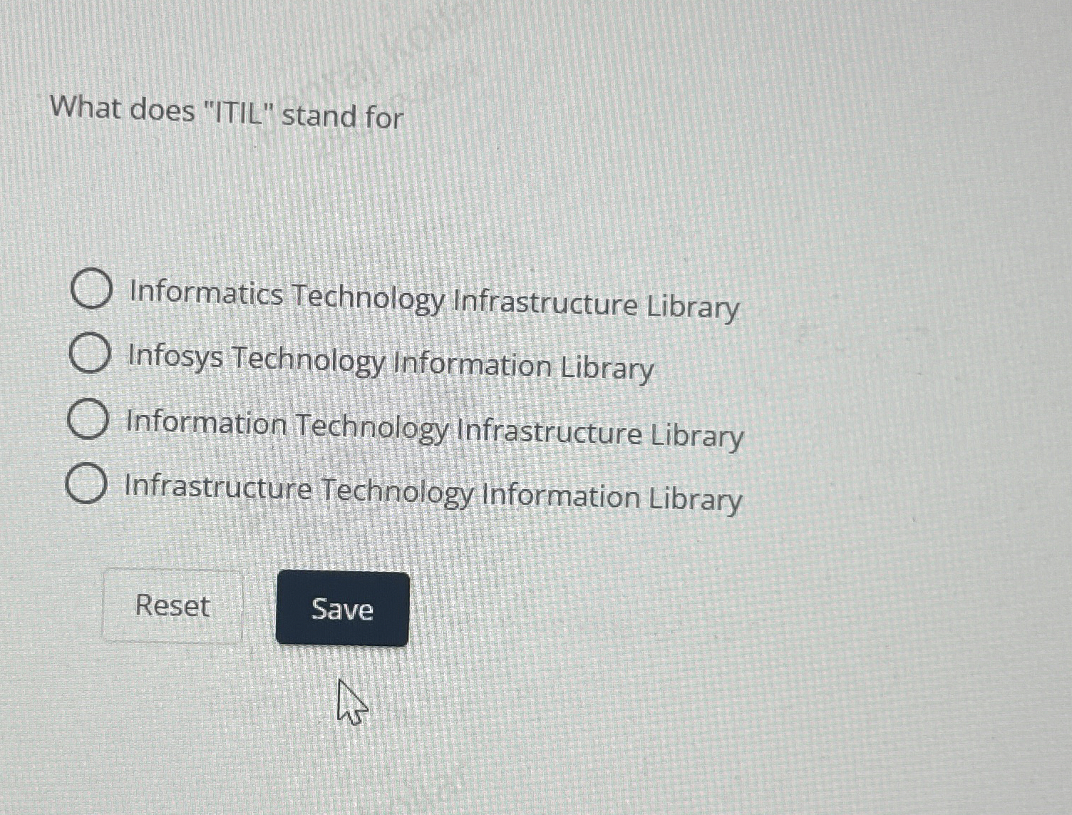 What does "ITIL" stand for Informatics Technology