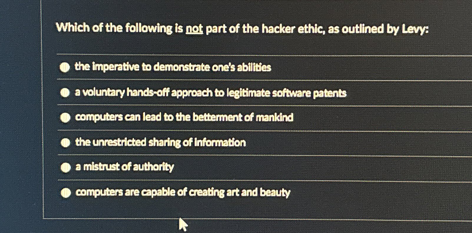 Which of the following is not part of the hacker