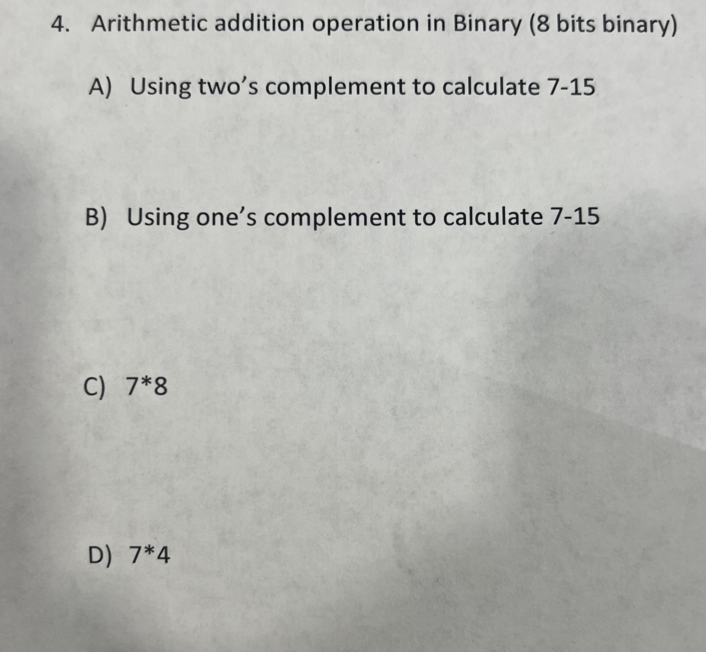 Arithmetic addition operation in Binary ( 8 bits
