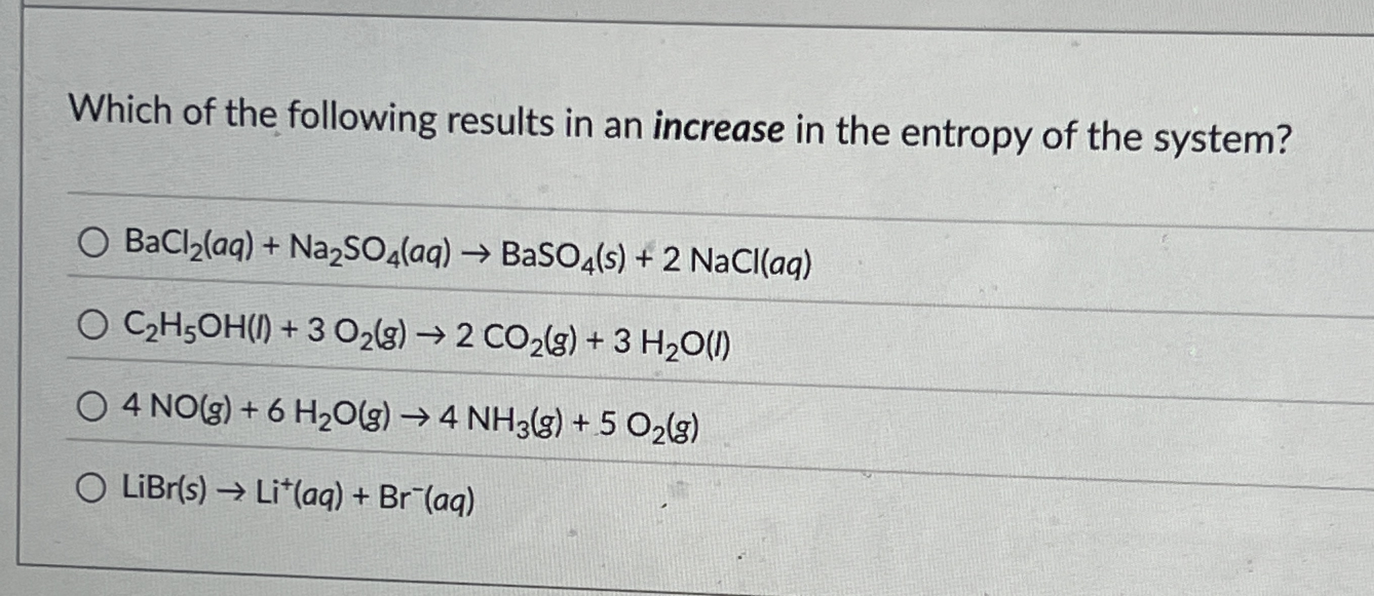 Which of the following results in an increase in