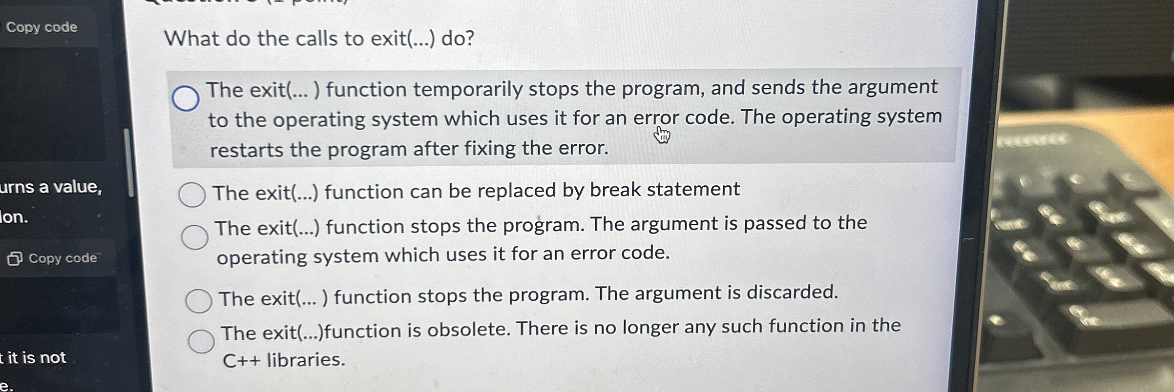 Copy code What do the calls to exit ( . . . ) do