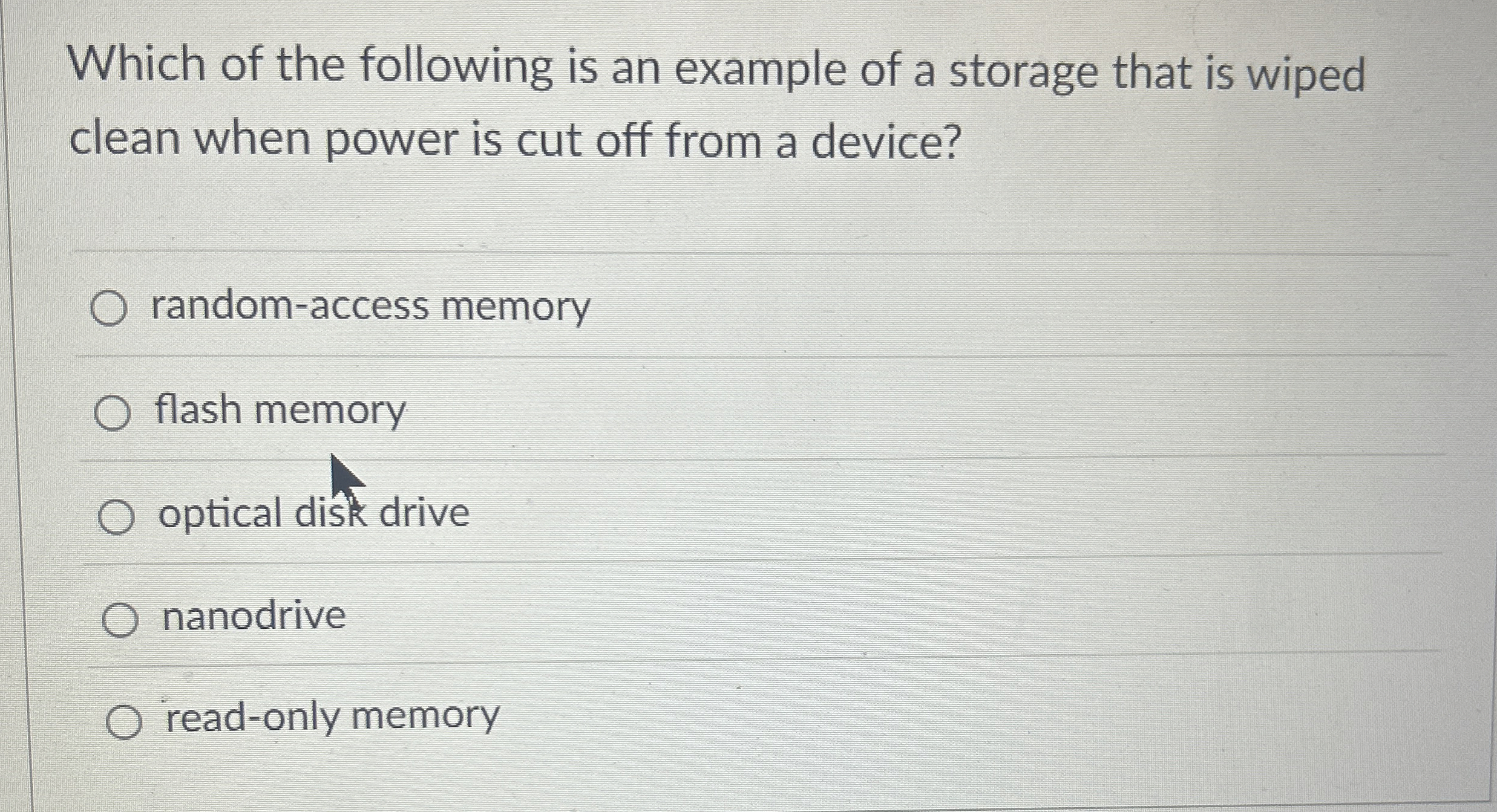 Which of the following is an example of a storage