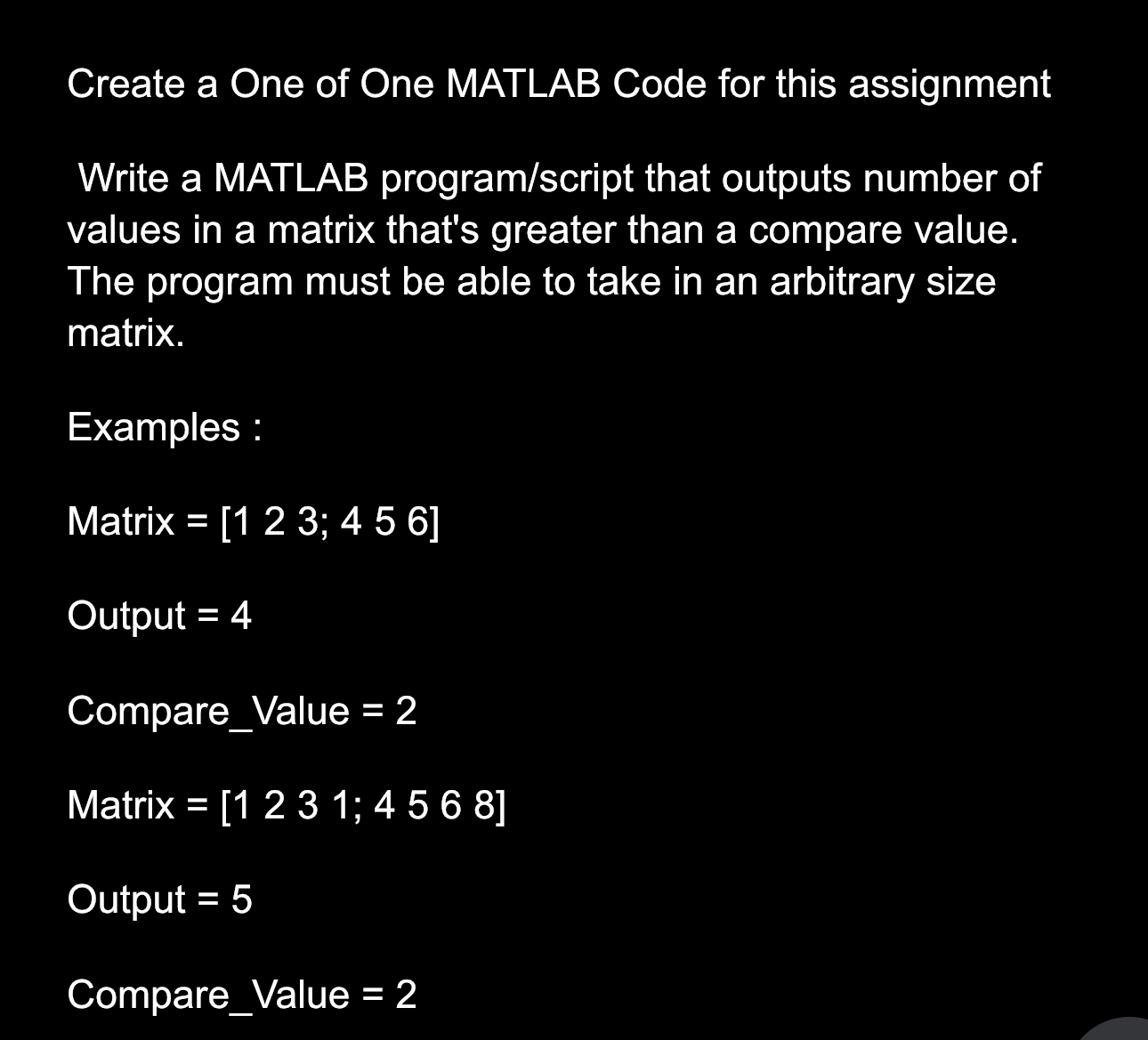 Create a One of One MATLAB Script for this