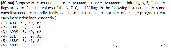 ( 3 0 pts ) Suppose r 0 = 0 x F F F F F F F F , r