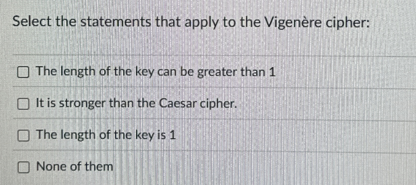 Select the statements that apply to the Vigen re