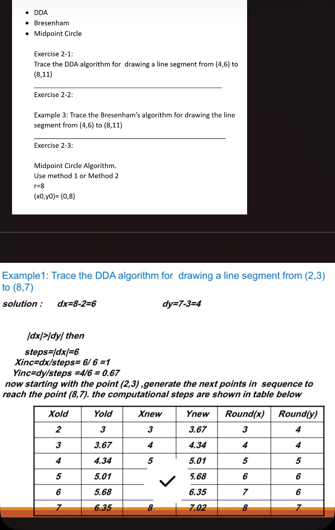 I want the solution in a table like in the
