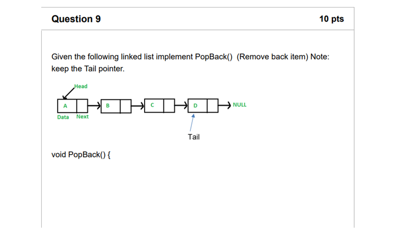 Question 9 Given the following linked list
