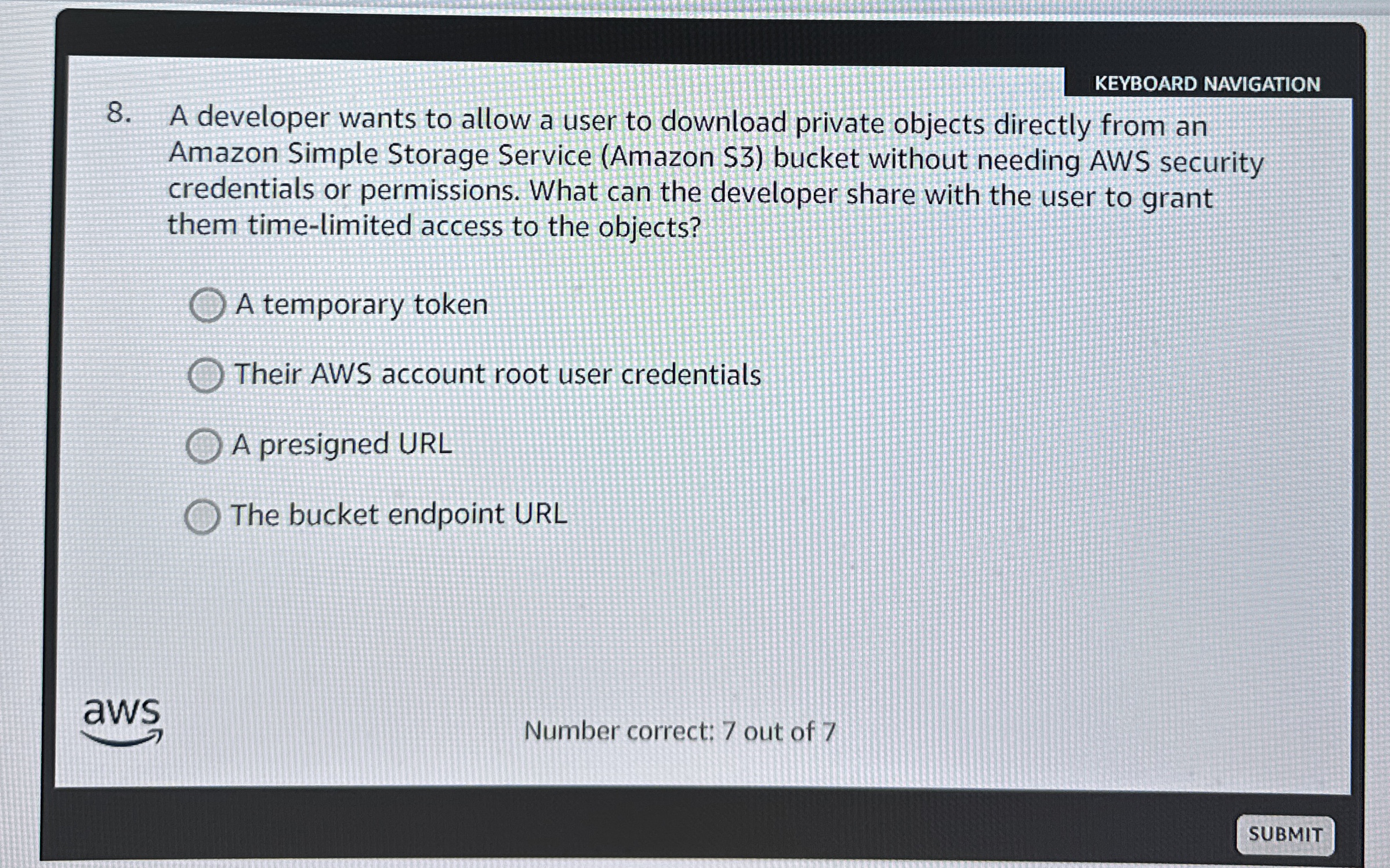 KEYBOARD NAVIGATION 8 . A developer wants to
