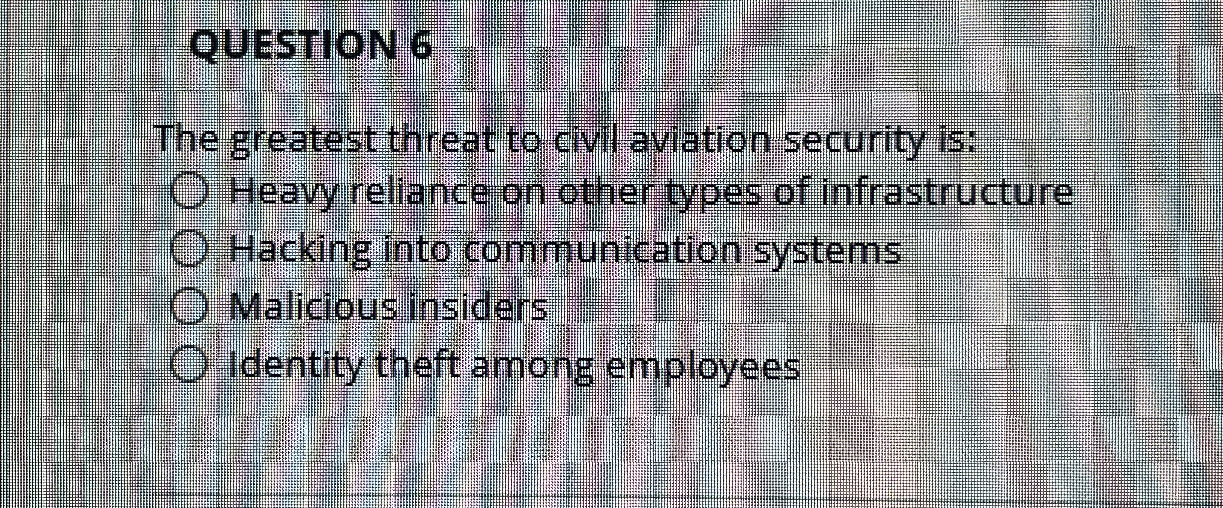 QUESTION 6 The greatest threat to civil aviation