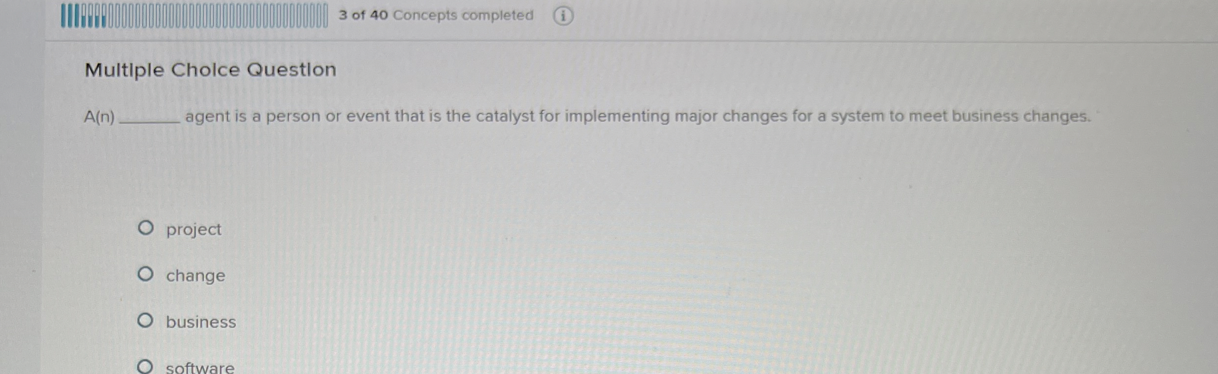 3 of 4 0 Concepts completed Multiple Cholce