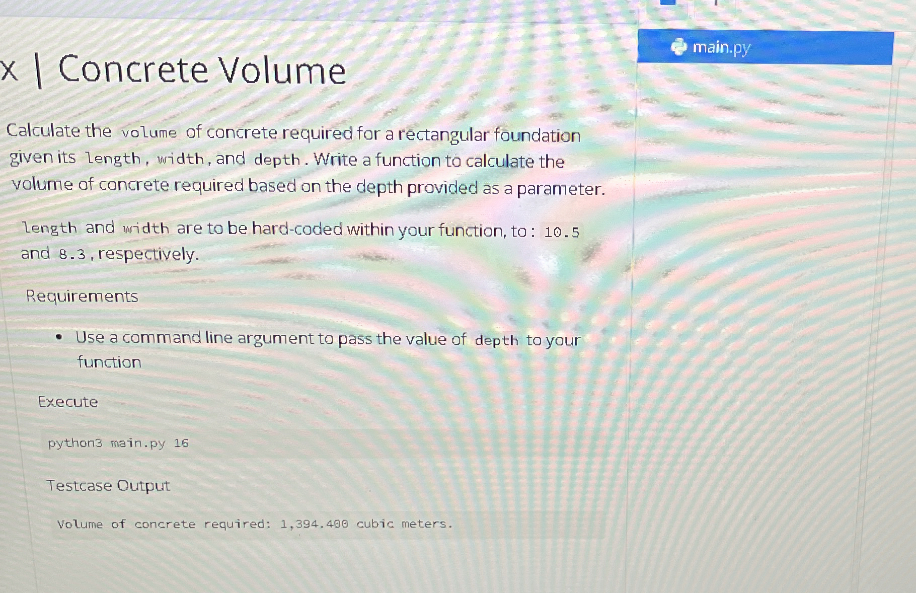 I need help with my coding Concrete Volume
