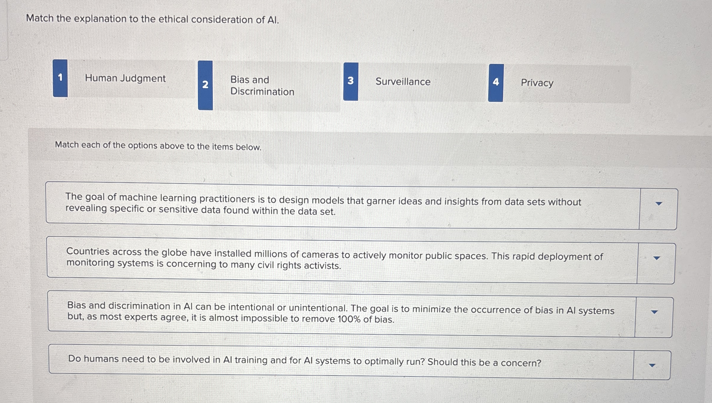 Match the explanation to the ethical