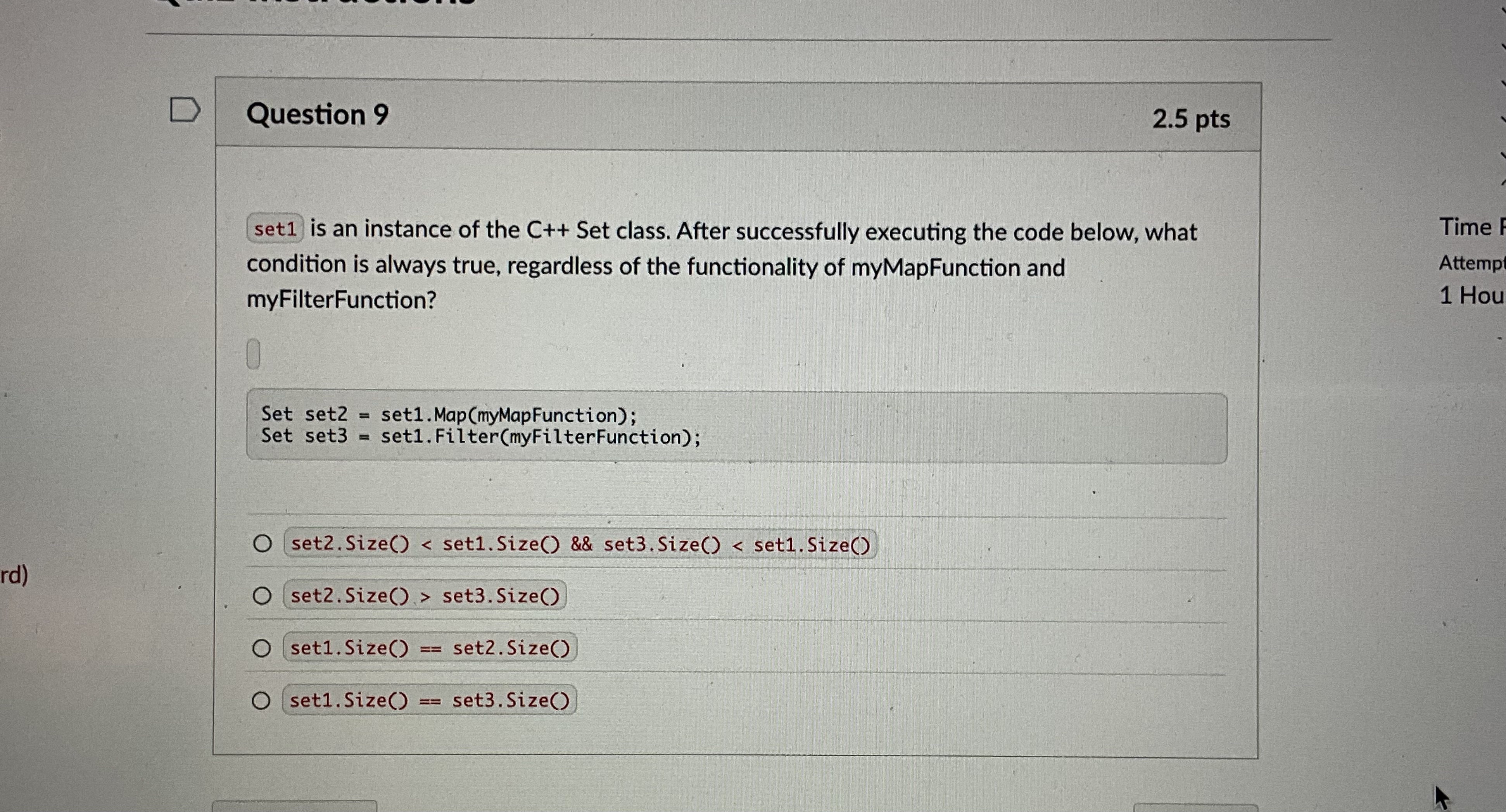 Question 9 set 1 is an instance of the C + + Set