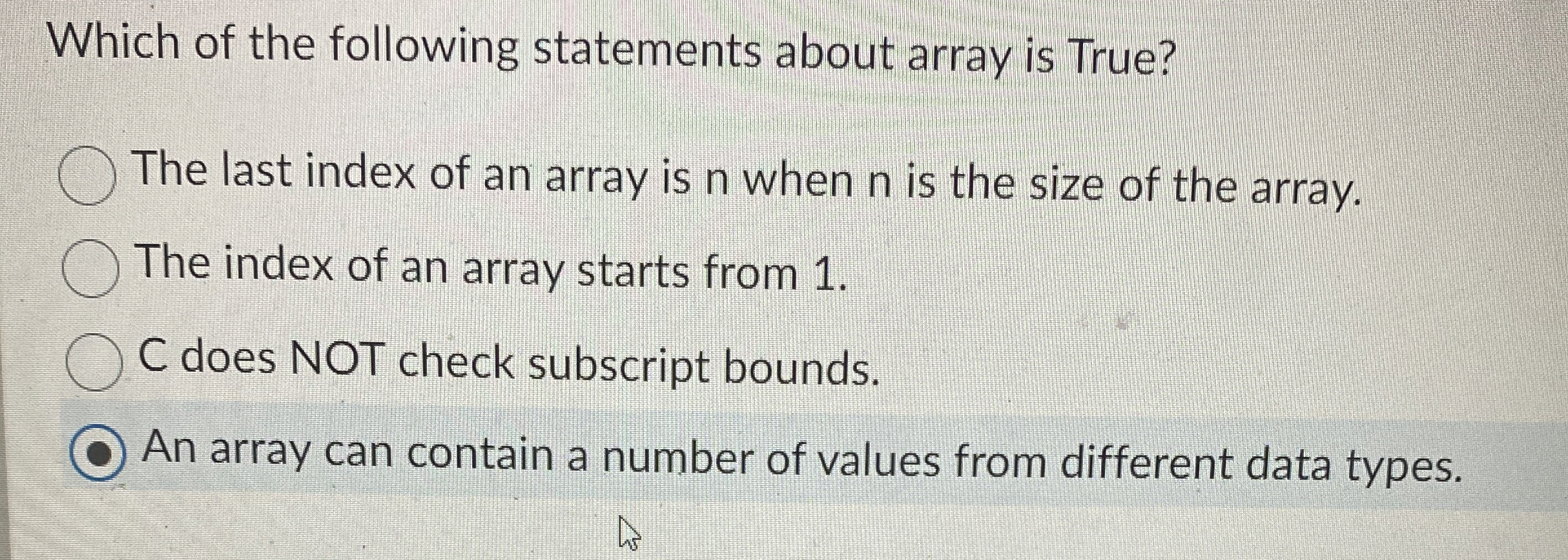 Which of the following statements about array is