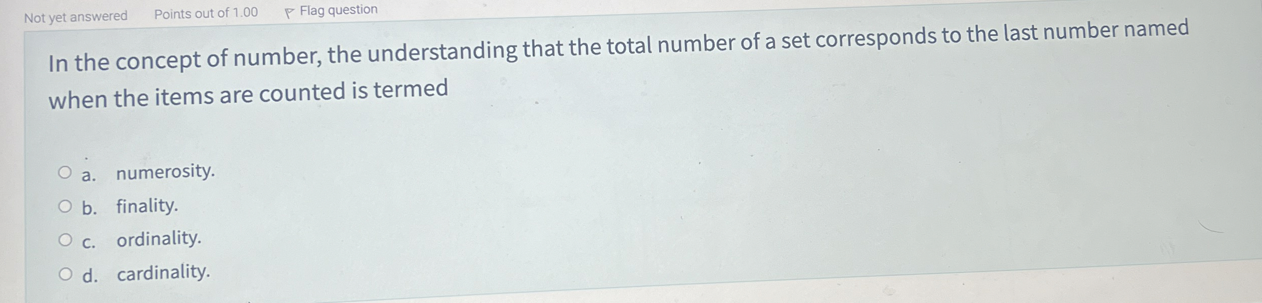 In the concept of number, the understanding that