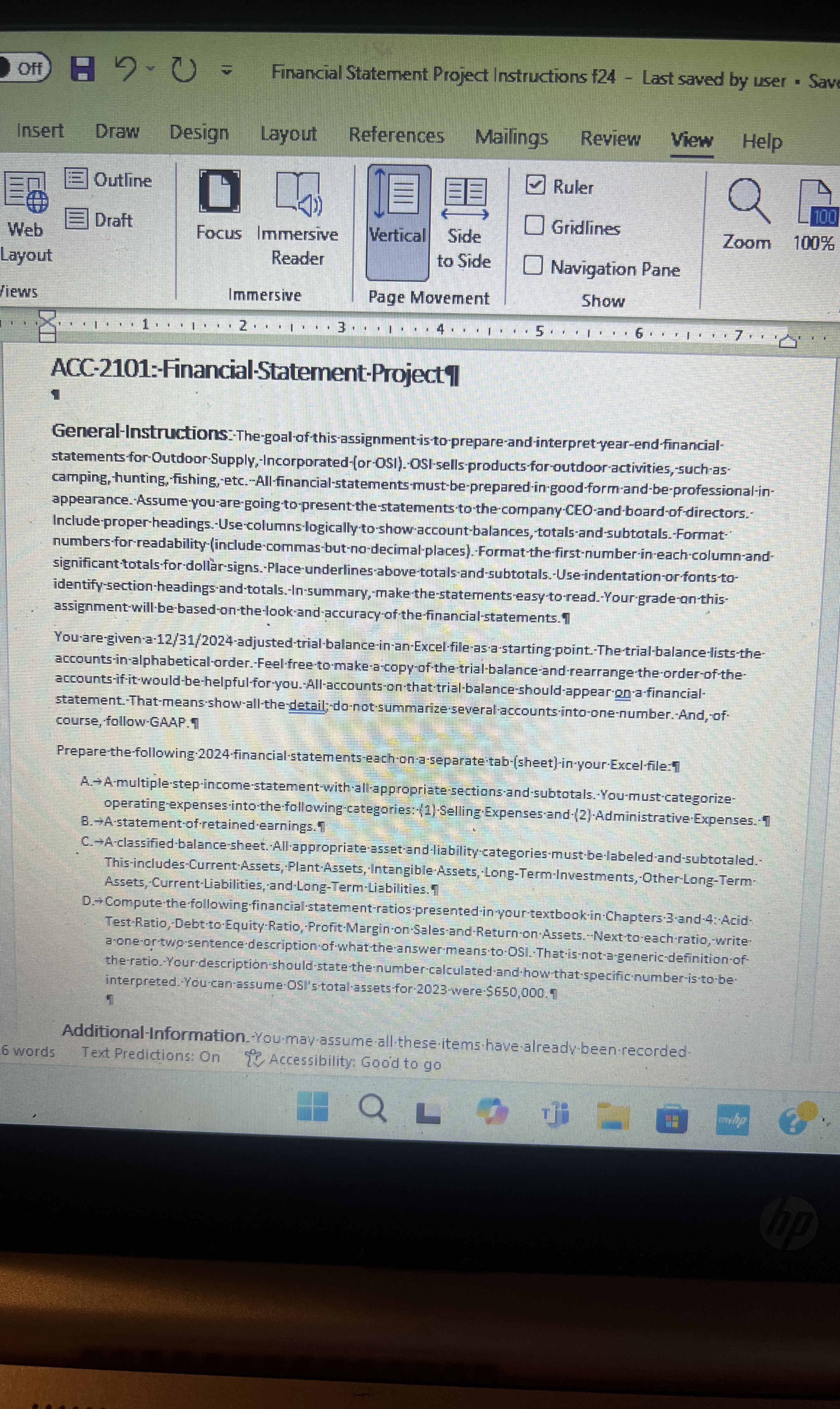 ACC - 2 1 0 1 : - Financial - Statement * Project