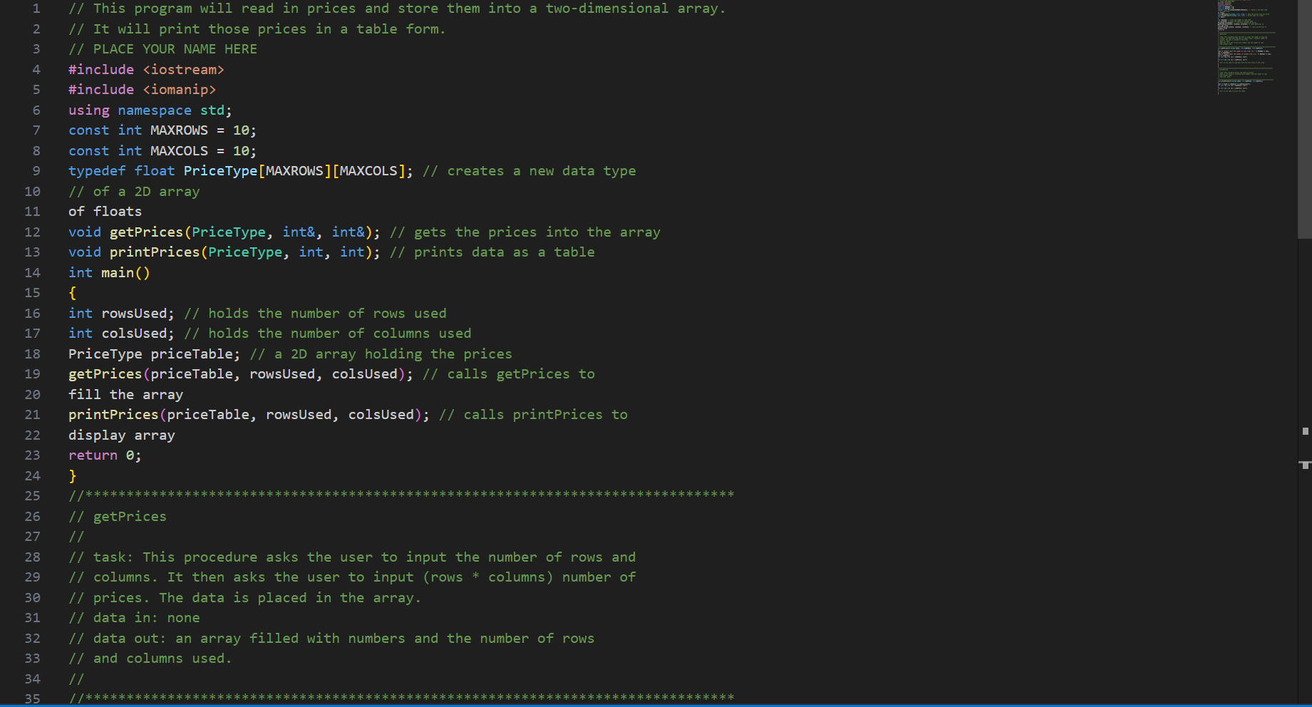I need help creating a code in visual studio code