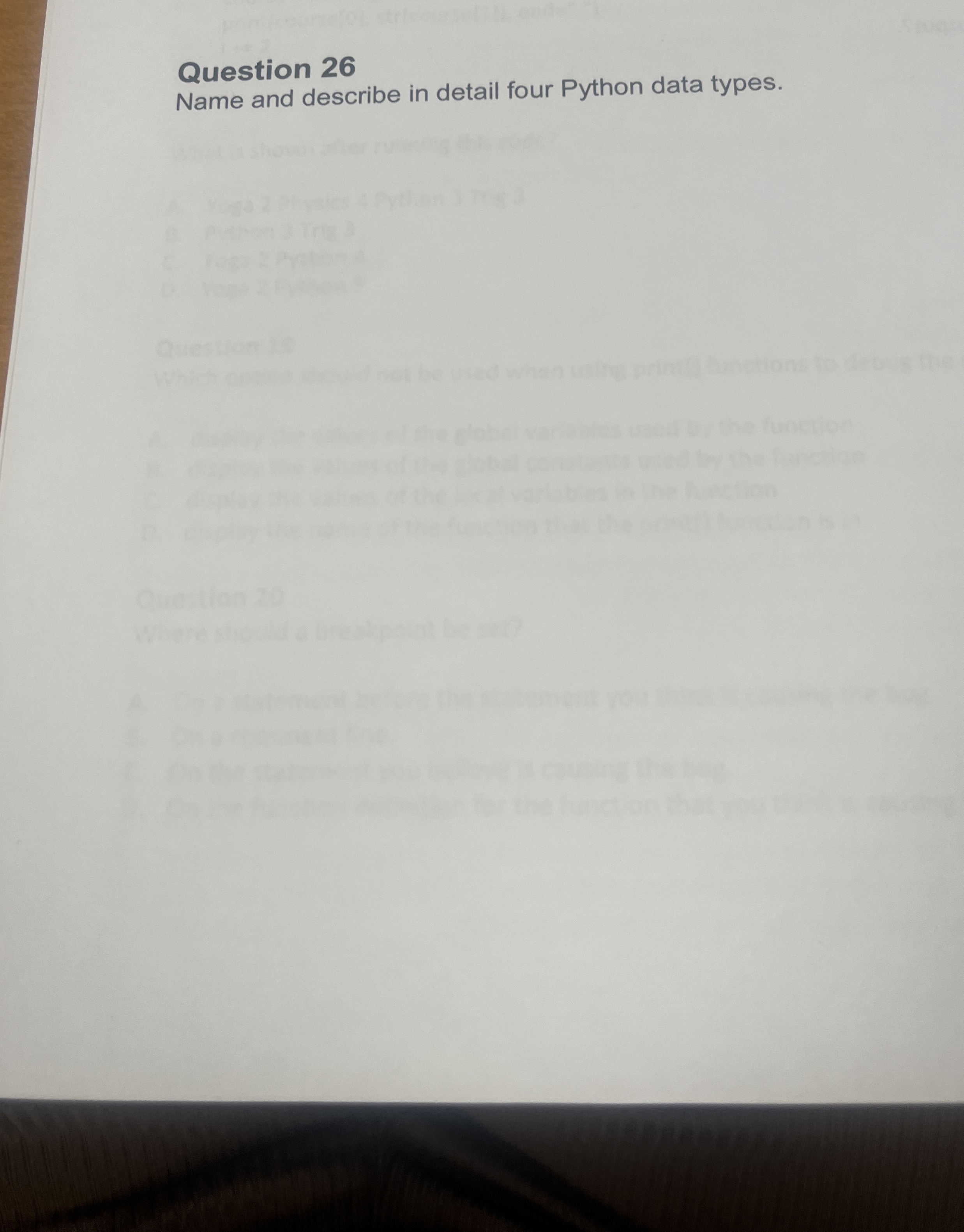 Question 2 6 Name and describe in detail four