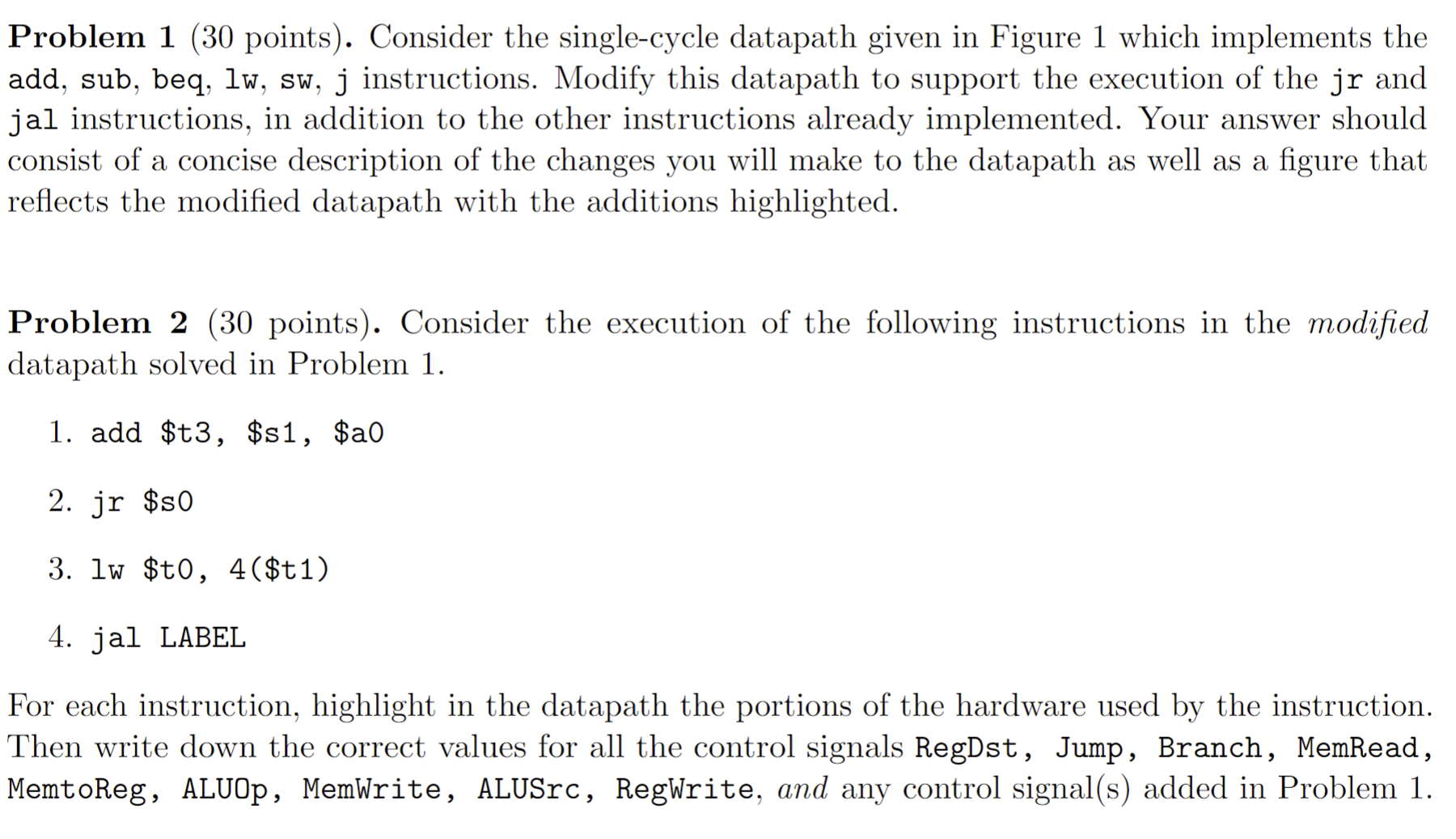 Problem 1 ( 3 0 points ) . Consider the single -