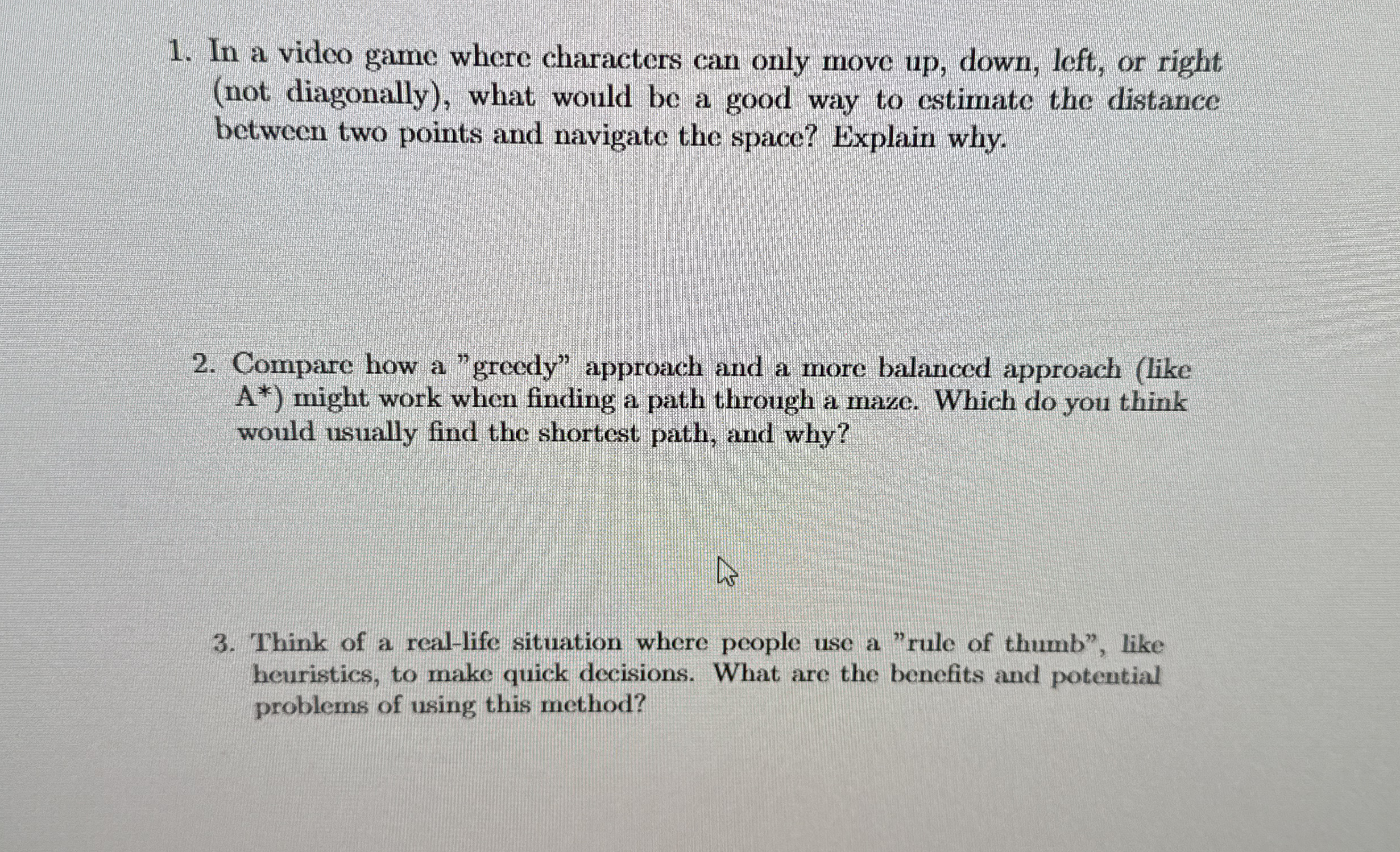 In a video game where characters can only move up