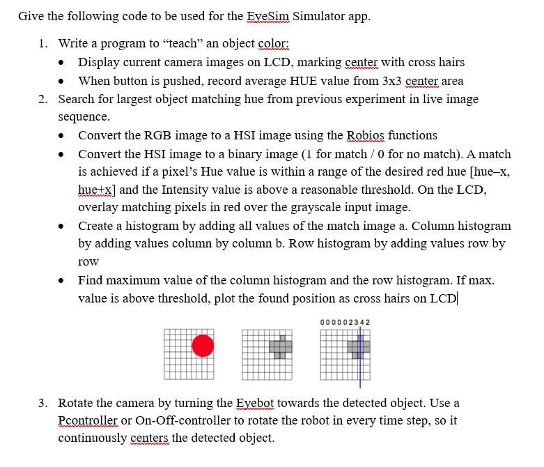 Give the following code to be used for the EyeSim