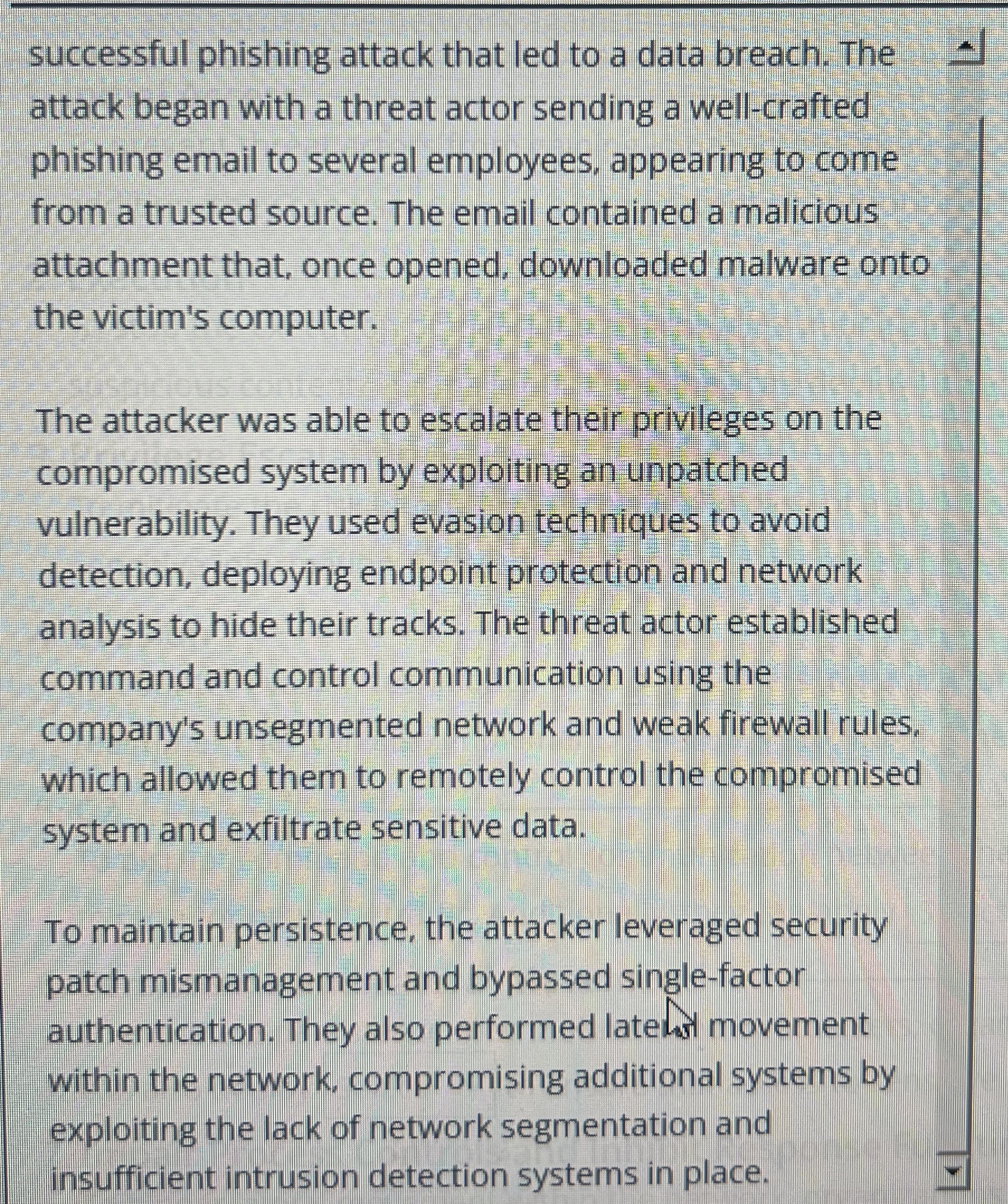 successful phishing attack that led to a data