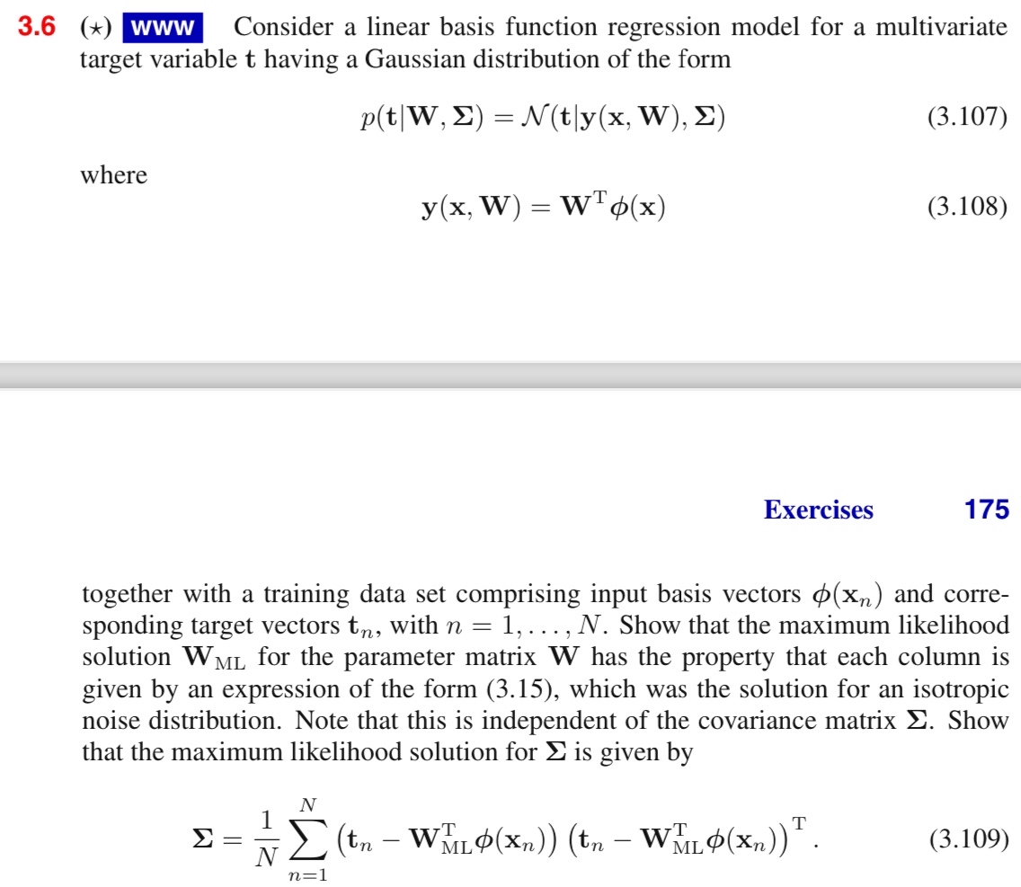 Consider a linear basis function regression model