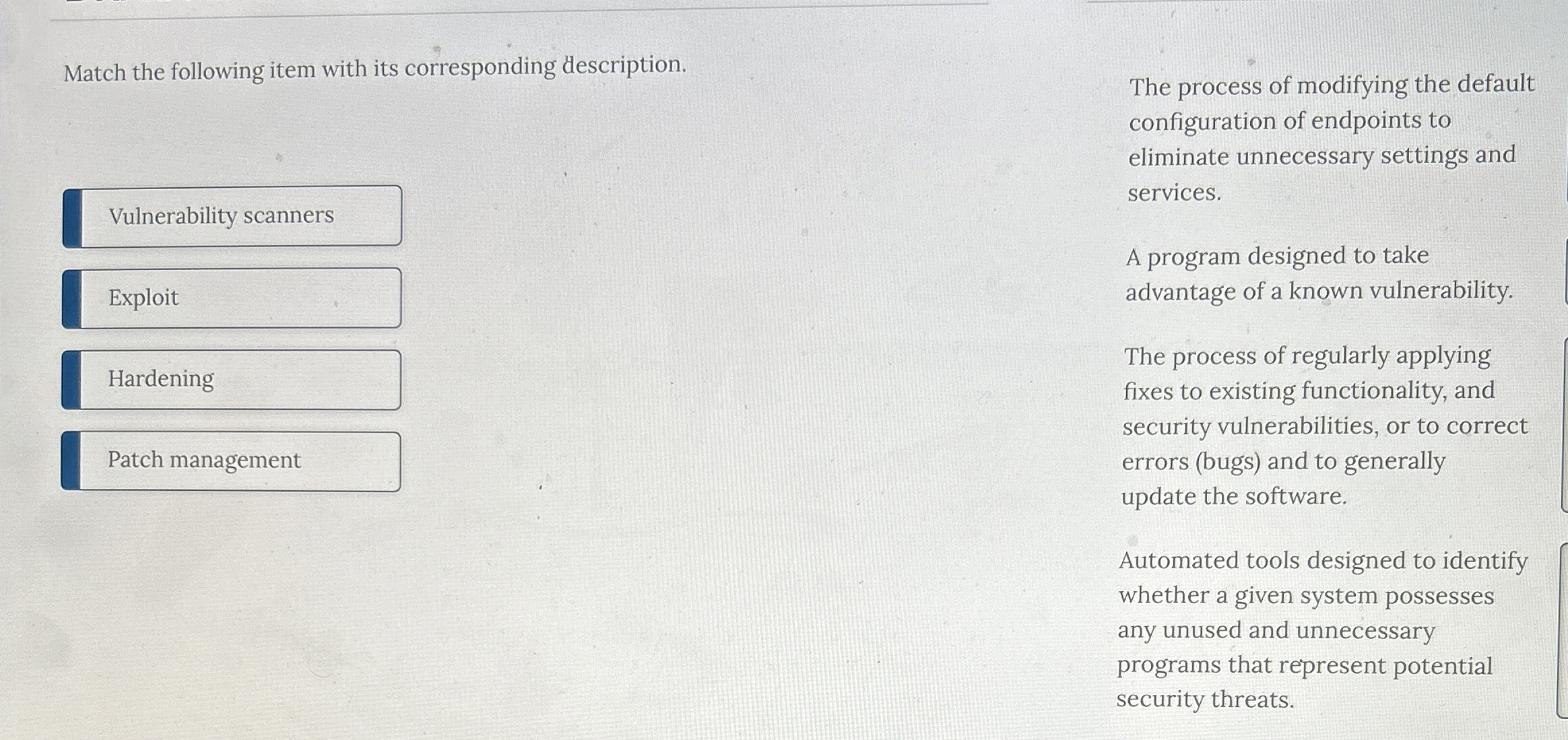 Match the following item with its corresponding