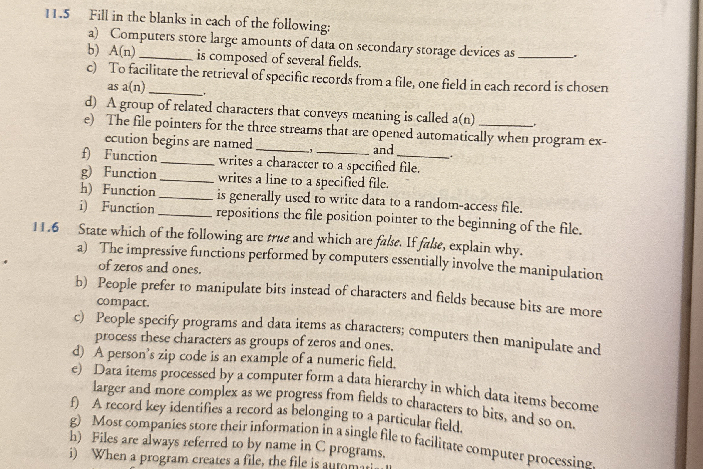 1 1 . 5 Fill in the blanks in each of the