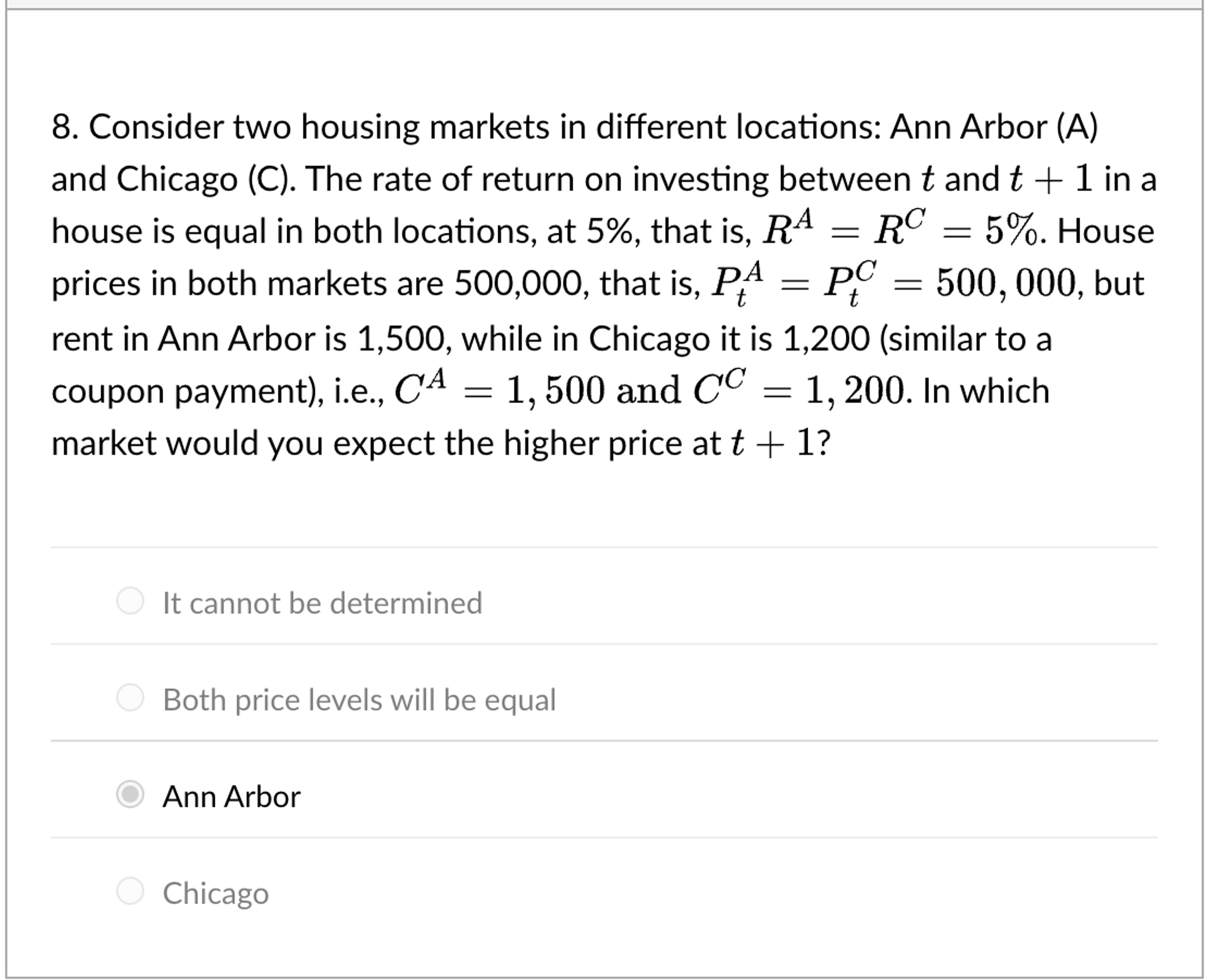 Consider two housing markets in different