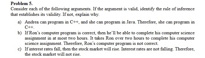 Problem 5 . Consider each of the following