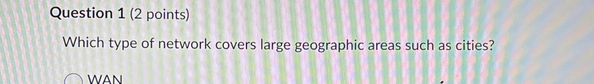 Question 1 ( 2 points ) Which type of network
