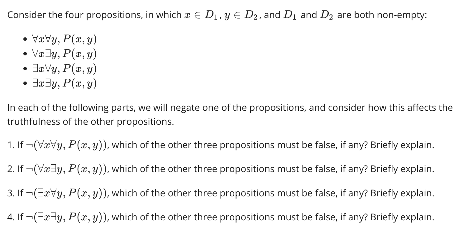 Consider the four propositions, in which x i n D