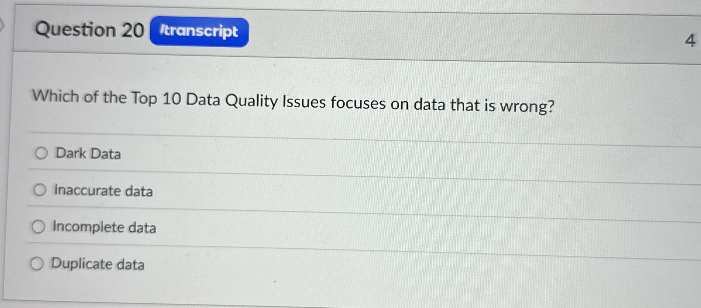 Question 2 0 Which of the Top 1 0 Data Quality