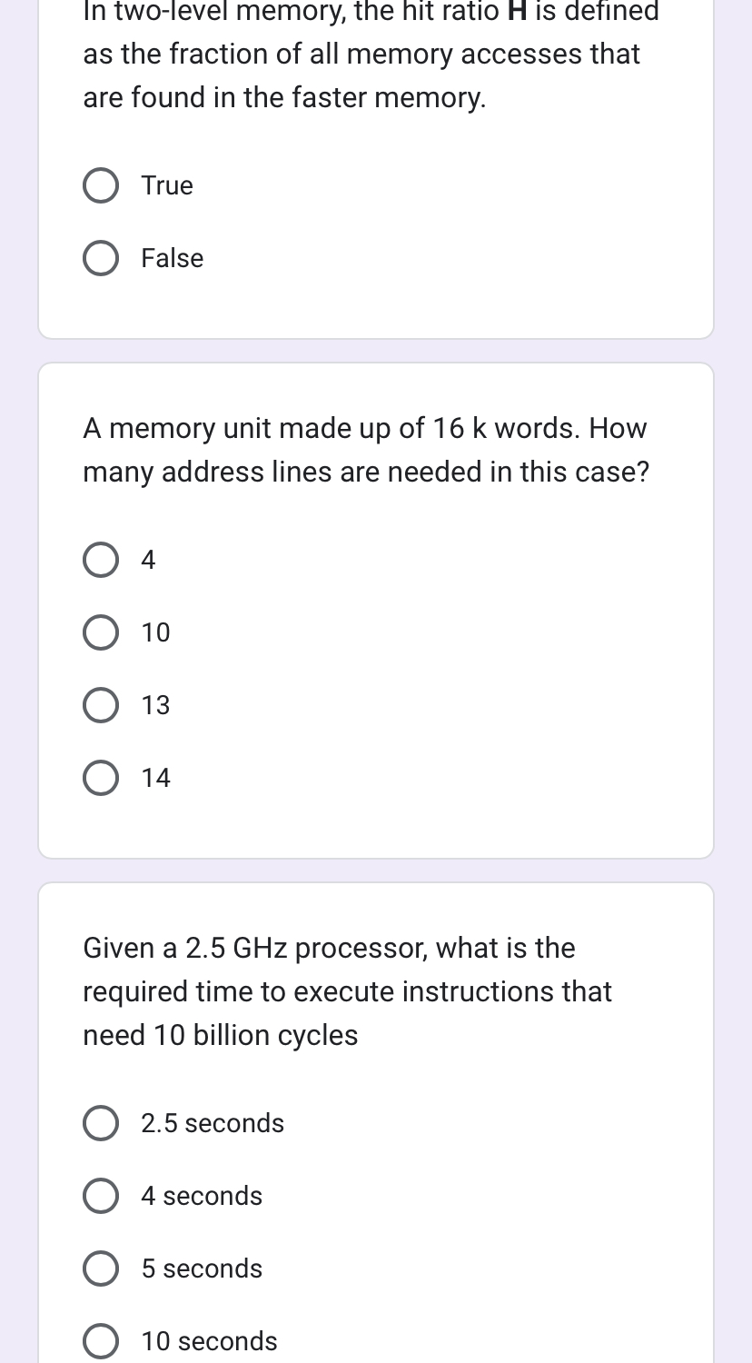 In two - level memory, the hit ratio H is defined